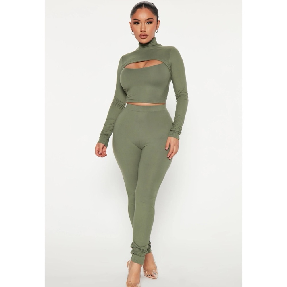 Olive Green Cutout Long Sleeve Set